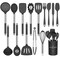 15 Pieces Silicone Cooking Utensil Set, Umite Chef Silicone Cooking Kitchen Utensils Set, Non-stick - Best Kitchen Cookware with Stainless Steel Handle - Black